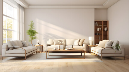 Wall Mural - minimalist living room with beige walls. Interior design of living room