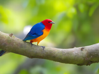 Wall Mural - a colorful bird sits on a branch in the forest