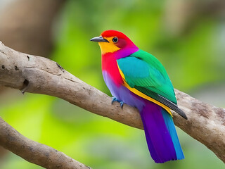 Wall Mural - a colorful bird sits on a branch in the forest