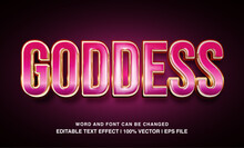 Goddess Editable Text Effect Template, 3d Bold Pink Glossy Metal Luxury Typeface, Premium Vector