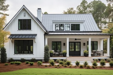 Modern farmhouse exterior with fresh paint