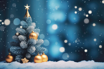 Christmas ornaments with blue bokeh background