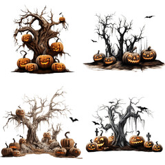 Wall Mural - Haunted tree on transparent background PNG for Halloween decoration