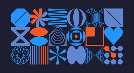 Design inspired by modernism and brutalism, Abstract trendy vector pattern with bold geometric shapes and forms