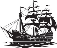 Sailboat Black And White, Vector Template For Cutting And Printing