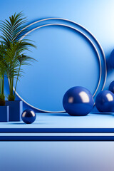 Wall Mural - Group of blue balls sitting next to potted plant.