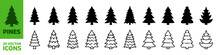 Pine Icon Set. Fir Tree Vector Set.