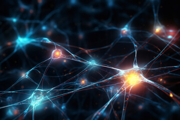 Wall Mural - electrifying visualization captures a neuron's intricate web of synapses, revealing the dance of ele