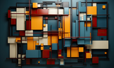 Wall Mural - dark background with colored 3d rectangles of different sizes.