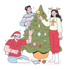 Poster - People celebrate christmas and new year. Cheerful family members