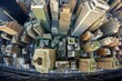 Bird's-eye panorama depicting the financial district in Manhattan, New York. Generative AI