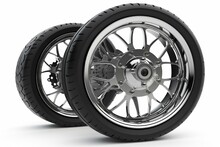 3D Illustration Of A Motorcycle's Rear Wheel On A White Background. Generative AI