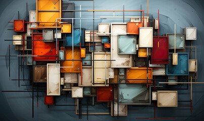 Wall Mural - dark background with colored 3d rectangles of different sizes.