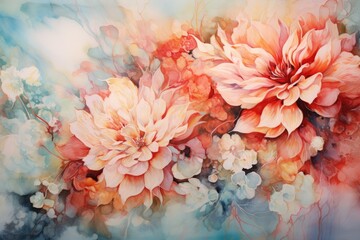 Wall Mural - watercolor hand painted flower painting Generative AI