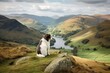 Sheepdog overlooking Grasmere valley and lake in Lake District National Park, Cumbria, England. Generative AI