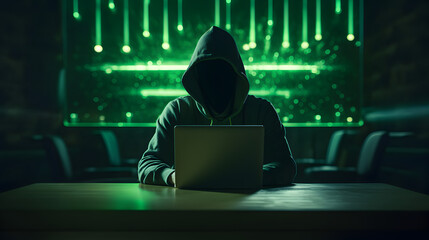 Wall Mural - Hacker with computer laptop. Concept of cybercrime, cyberattack, dark web.