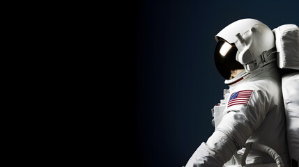 Wall Mural - side view of spaceman or astronaut isolated on black background