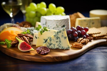 Sticker - A delicious platter featuring a variety of cheese, crackers, grapes, and nuts. Perfect for a snack or appetizer at parties or gatherings.