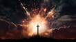 Cross with background of fireworks