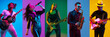 © master1305 - Collage made of different people, men and women singing, playing musical instruments on colorful background in neon. Concept of music, hobby, festival, concert, fashion, art, performance