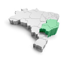 Wall Mural - Isometric map of brazil with emphasis on the southeast region on transparent background in 3d rendering