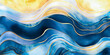 Abstract ink wave blue gold background for copy space text. Teal, turquoise, aqua, golden happy sunny cartoon wave for pool party or ocean beach travel weddings . Web mobile banner wavy lines backdrop