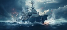 Battleship Combat Military Vessel. Generative AI Technology.	

