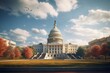 Spacious perspective of Washington DC's Capitol, bathed in morning sunlight. Generative AI