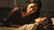 © SVasco - Illustration of a ill young Indian woman in a hospital bed in the company and visit of his mother Generative AI