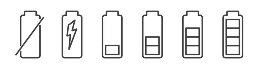 Wall Mural - Battery charge indicator editable thin line vector illustration icons set