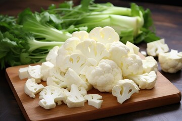 Fresh organic cauliflower cut into small pieces.