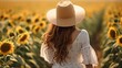 © MiaStendal - Beautiful girl in a field with sunflowers, beautiful evening sunset, nature. Generation AI