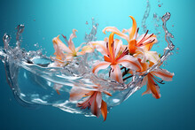 Generative AI Image Of Orange Color Fresh Flowers Surrounded By Water Droplets