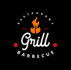 Wall Mural - grill barbecue logo vintage. retro grilled barbecue food vector illustration 