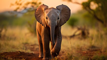 A Baby Elephant Walks Alone On Safari