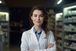© Tixel - Portrait of a smiling healthcare worker in modern pharmacy
