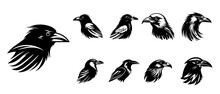 Crow Head Logo Set - Vector Illustration, Emblem Design On White Background.	
