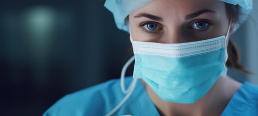 Female doctor wears a face mask sad and feeling stressed I was disappointed with the operation in the operating room, after hard work at the hospital for medical failure