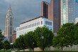 Downtown Columbus, Ohio, from the Scioto Mile walkway with the Ohio Supreme Court building at the center