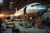 Fototapeta Sawanna - Airplane Repair Mechanics Working on a old plane