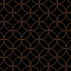 Seamless circle geometric pattern. Abstract golden round geometry shapes, art deco mosaic ornament simple composition. Vector print