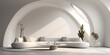 © Jing - Curved white sofa in room with arch. Minimalist home interior design of modern living room