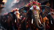  a group of decorated elephants standing next to each other on a street.  generative ai
