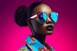 © deagreez - Generative Ai portrait of young black woman wearing sunglass modern picture vivid magenta colors