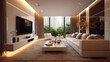 © tong2530 - Luxury home interior design of modern living room. White sofa and tv unit in spacious room. Generative Ai
