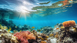Fototapeta Do akwarium - Underwater coral reef with fish and colorful corals