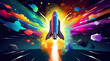 Space tourism rocket launch colorful illustration