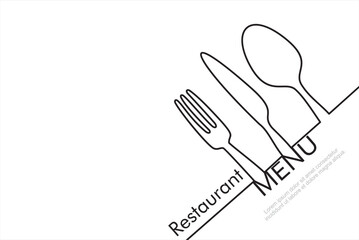 Wall Mural - Continuous one line art or One Line Drawing of  knife and fork. Restaurant concept hand draw line art design vector illustration for cafe, shop or food delivery service