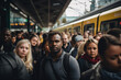 © PHdJ - Group of people at subway station, train station, lined, waiting