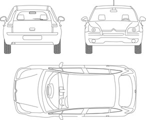 Wall Mural - Vector sketch illustration of family car design from various sides